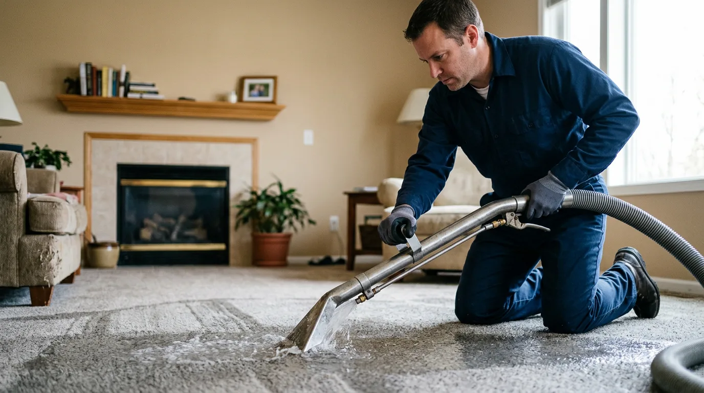 Water damage restoration technician working near Tecumseh, KS